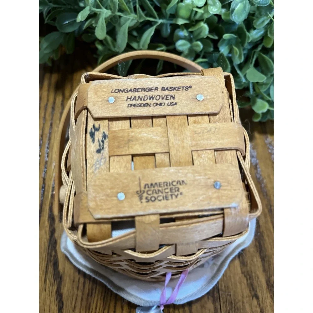 2001 Longaberger Basket Amer. Cancer Society Hope Charm Wood Lid Liner Protector